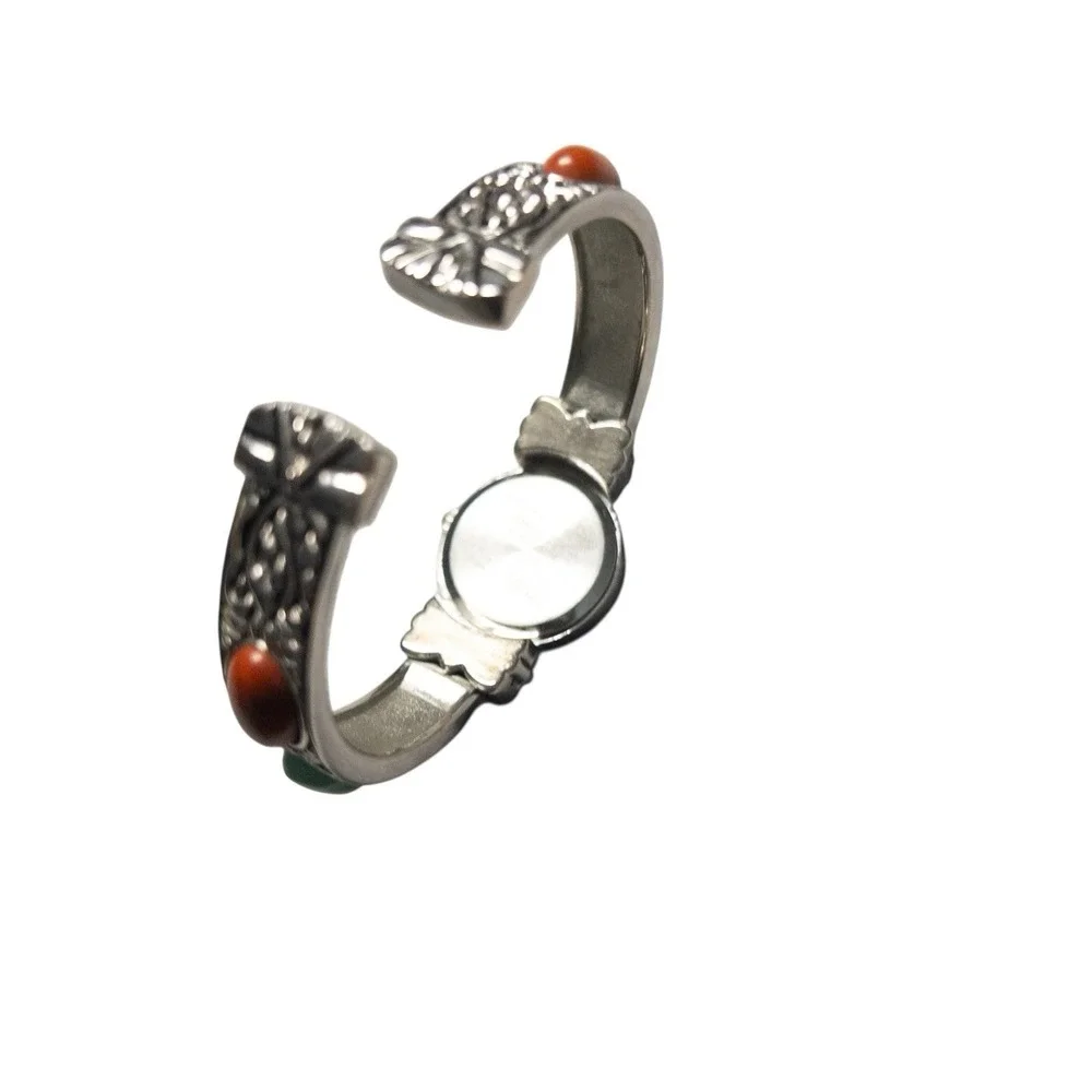 Western‎ Silver Bangle Watch Embassy By Gruen Multicolor Stones 22mm Adjustable